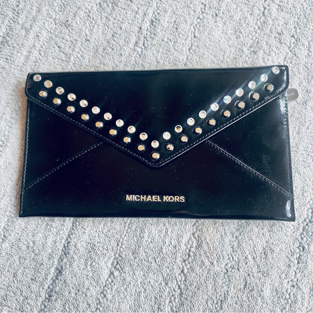 Michael Kors Black Envelope Clutch with Silver Accents - Picture 2 of 9